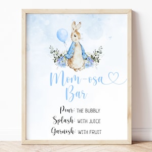 Peter Rabbit Baby Shower Mom-Osa Bar Sign, Editable Templates, Rustic Bunny, Shower Decor, Boy Party Printable, Instant Download, BS10