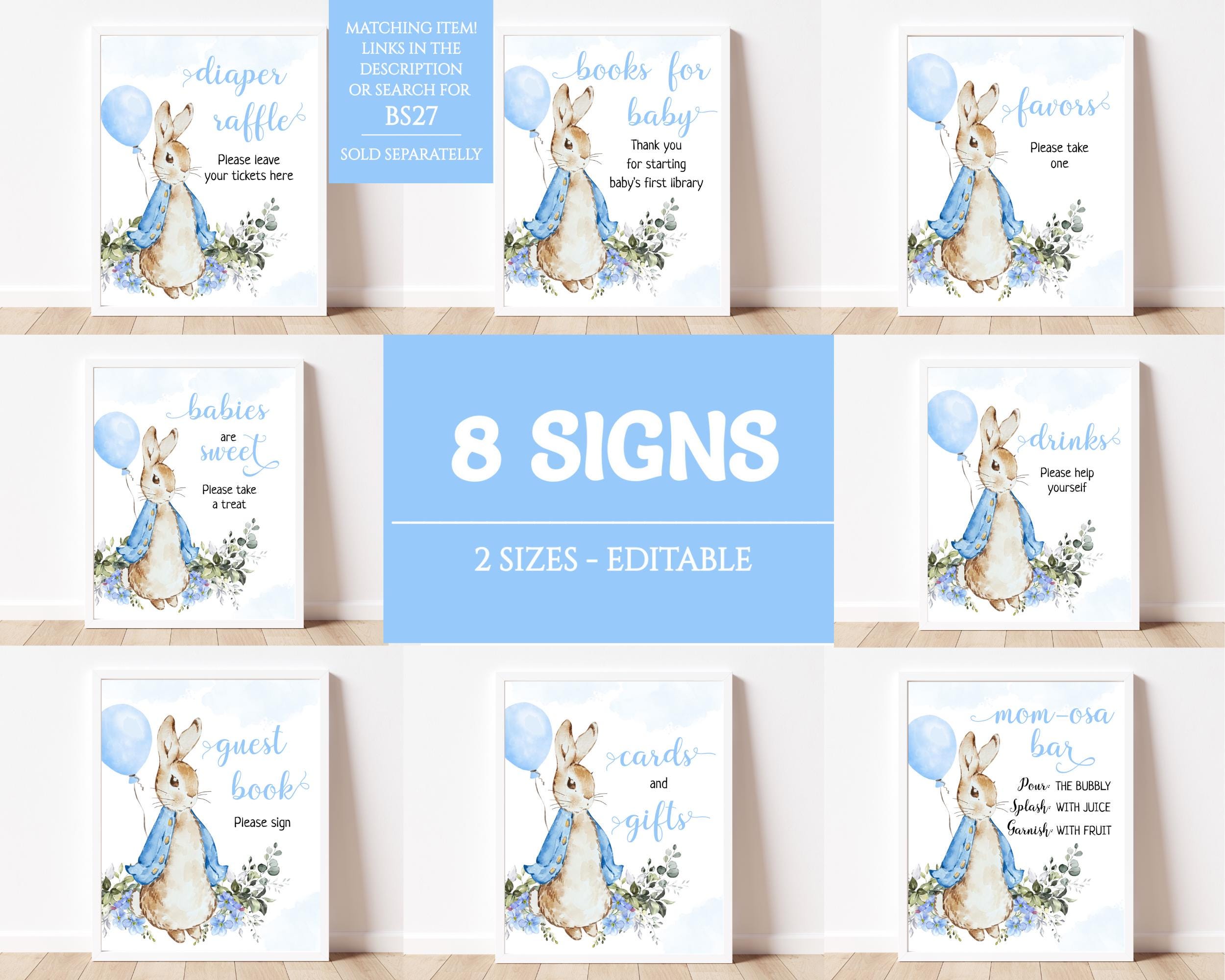 Peter Rabbit Restroom Sign Peter Rabbit Baby Shower Welcome Sign, Editable Flopsy Bunny Rustic ...