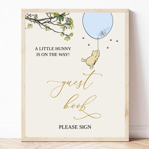 Winnie The Pooh Baby Shower Guest Book Sign, Pooh - Baby Shower Decor, Classic Winnie The Pooh Sign, Baby Boy Shower, Editable,  BS12