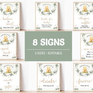 Editable Winnie the Pooh Signs Classic Winnie the Pooh Bear Baby Shower Signs Bundle Decorations Vintage Table Decor Printable Instant, BS16
