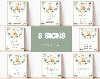 Editable Winnie the Pooh Signs Classic Winnie the Pooh Bear Baby Shower Signs Bundle Decorations Vintage Table Decor Printable Instant, BS16