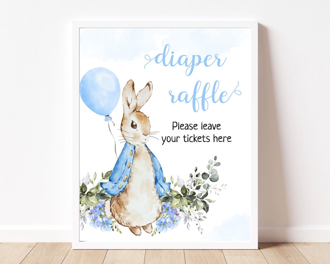 Peter Rabbit Diaper Raffle Boho Peter Rabbit Baby Shower Diaper Raffle Sign, Editable Flopsy Bunny ...