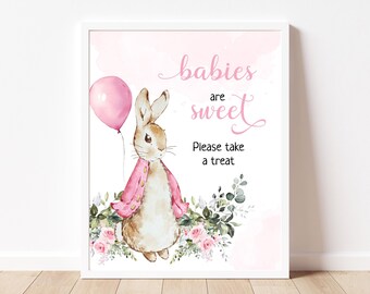 Peter Rabbit Baby Shower Babies Are Sweet Sign, Flopsy Bunny Babies Are Sweet Baby Shower Party Sign, Balloon Bunny Girl Baby Party, BS26