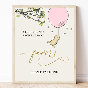 Winnie The Pooh Baby Shower Favors Sign, Pooh - Baby Shower Decor, Classic Winnie The Pooh Sign, Baby Girl Shower, Editable,  BS13