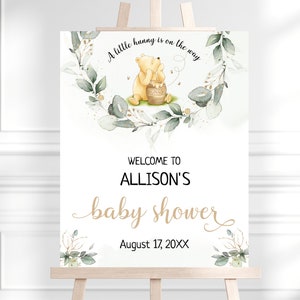 Eucalyptus Branch Design Winnie The Pooh Baby Shower Welcome Sign, Classic Winnie The Pooh Decor, Baby Shower Decor, Editable, BS16