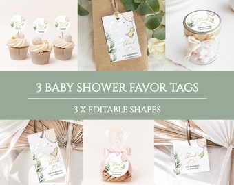 Classic Winnie The Pooh Baby Shower Favor Tag Bundle, Greenery Winnie The Pooh Party, Gender Neutral Baby Shower Decor, Editable, BS17