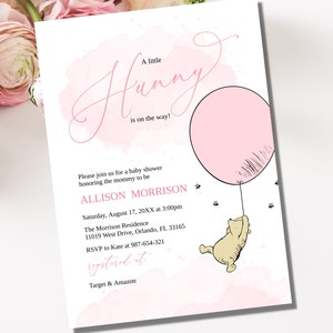 Winnie The Pooh Baby Shower Invitation, Classic Winnie Baby Shower Invitation, Girl Winnie The Pooh Invite, Baby Girl Shower, Editable, BS15