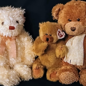 Ty Stuffed Teddy Bears Flecks (2000), Clyde (1993) & Chaucer (2008)
