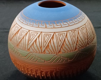Navajo Terracotta Jar  Signed by Southwestern Artist Tony Yazzie