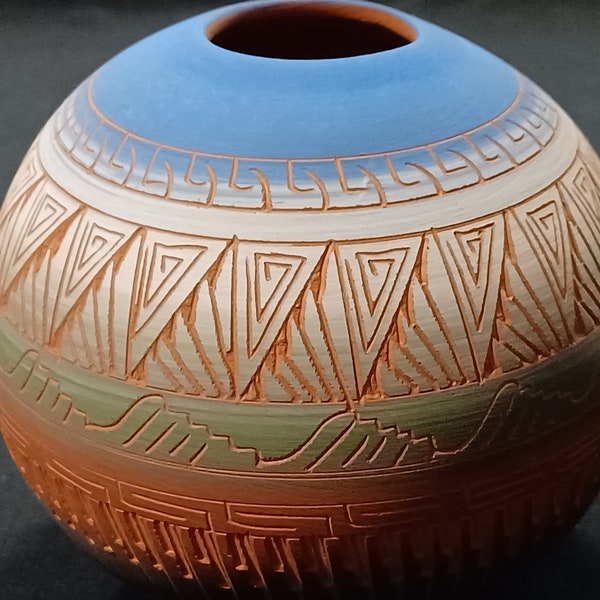 Navajo Terracotta Jar  Signed by Southwestern Artist Tony Yazzie