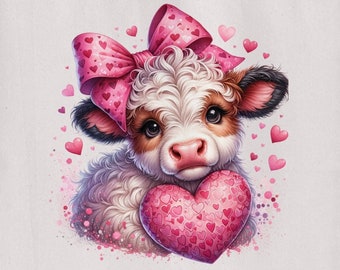 Valentine Cow with Heart, Kids Room Decor (Digital Art)