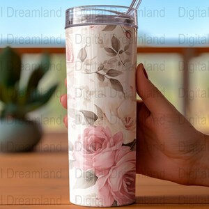 Floral Tumbler Wrap Digital Download, Pink Rose Design, Elegant ...