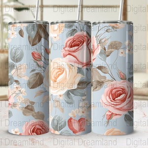 Floral Tumbler Wrap Digital Download, Pink Rose Design, Elegant ...