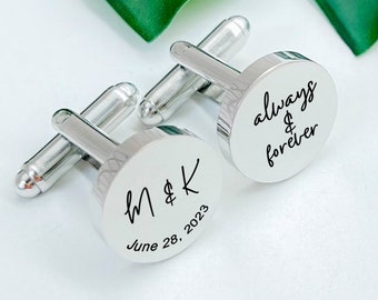 Personalized Cuff Links Initials and Date Cufflinks Custom Wedding Cuff links for Groomsmen Father of the Bride Groom Wedding Cufflinks