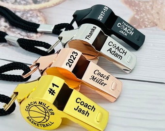 Personalized Sport Gift for Coach Stainless Steel Whistle Necklace Custom Engraved Coach Whistle Necklace Personalized Metal Whistle for Coach