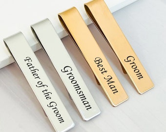 Gepersonaliseerde Tie Clips Custom Groomsmen Tie Clips Gold Tie Clips Gegraveerde Tie Bar Groomsmen Best Man Tie Clips Vader van de Bruidegom Tie Clip