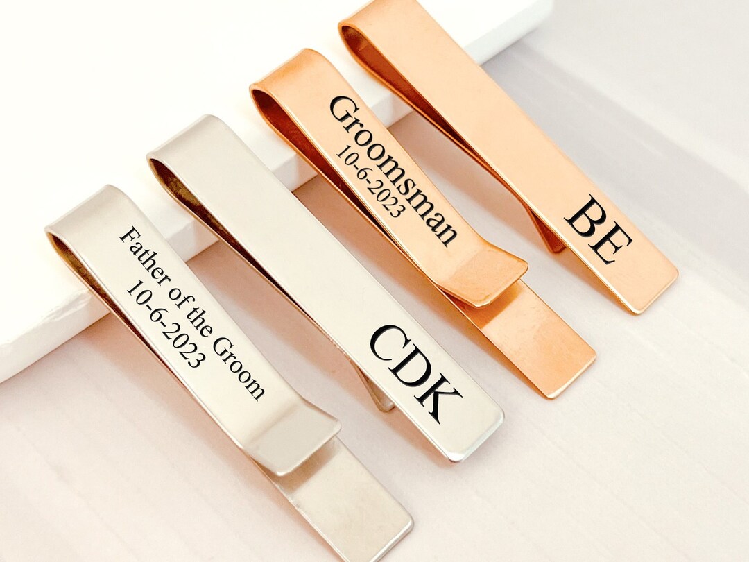 Groomsmen Tie Clip Set, Custom Tie Bar, Personalized Wedding Gift for