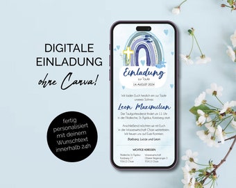 eCard Taufeinladung digital | digitale Taufeinladung per Whatsapp, Regenbogen blau | digitale Einladung zur Taufe | Regenbogen |