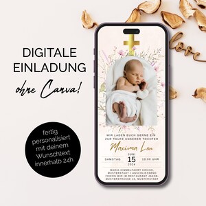 invito battesimo personalizzato digitale | invito battesimo digitale via Whatsapp, fiori | invito digitale per battesimo | Floreale |