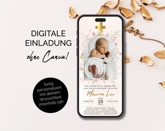 personalisierte Taufeinladung digital | digitale Taufeinladung per Whatsapp, Blumen | digitale Einladung zur Taufe | Floral |