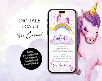 Digital invitation children's birthday unicorn, personalized invitation card birthday unicorn, Whatsapp birthday invitation ecard