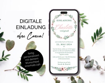 personalisierte Taufeinladung digital | digitale Taufeinladung per Whatsapp, Blumen | digitale Einladung zur Taufe | Floral