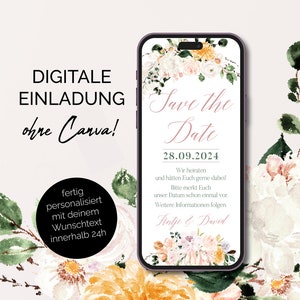 Digitale Save the Date Karte | Wedding | Hochzeitseinladung | Hochzeit | Einladung | Personalisiert | Ecard | Versenden per WhatsApp