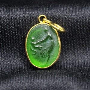 Green Glass Roman Intaglio Woman And Child Pendant, 925K Solid Sterling Silver, 24K gold elektro vermeil, minimalist Pendant, Gift For Her