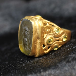 Roman Art Handmade Bee Enamel Intaglio Ring -  925K Solid Sterling Silver - gold elektro vermeil - minimalist statement ring - mothers day .