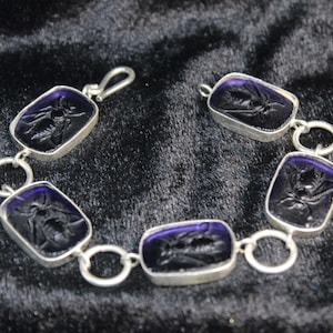 Roman Art Handmade Enamel İntaglio Stone Bracelet , 925K Solid Sterling Silver, gold elektro vermeil, minimalist statement , mothers day ,