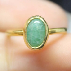 Narutal Green Emerald Gemstone Jewelry Ring, Simple Gold Ring, Green Stone Band, Emerald Jewelry, 925 Sterling Silver, Green Emerald Jewelry