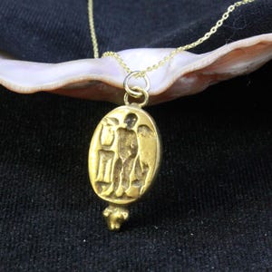 Bronz Greek Angel Intaglio  Pendant Necklace  - 925K Solid Sterling Silver - 24K gold elektro vermeil -  minimalist Pendant - Gift For Her