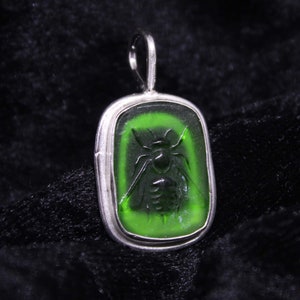 Roman Art Handmade Enamel Bee Intaglio Pendant - 925K Solid Sterling Silver - Gold Elektro Vermeil - Minimalist Statement - Mothers Day