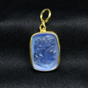 Handmade Enamel Blue Women Intaglio Pendant - 925K Solid Sterling Silver - Gold Elektro Vermeil - Minimalist Statement  - Mothers Day - Gift