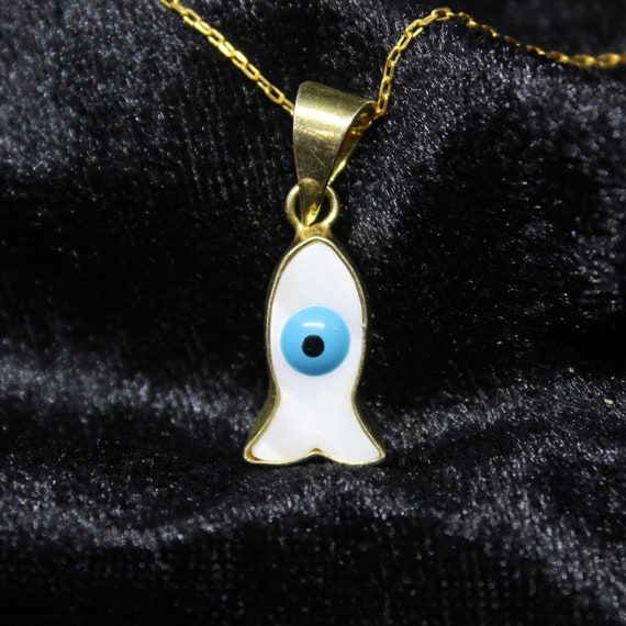 White Fish Necklace, White and Blue Jewelry, Evil Eye Pendant, Gold Silver  Jewelry or Women, 925K Solid Sterling Silver, Evil Eye Jewelry - Etsy