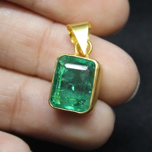 Colombian Emerald Sterling Silver Necklace: 24K Gold Vermeil Pendant