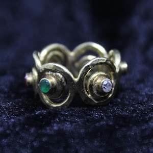 Smaragd Rubin Zirkon 925k Handgefertigter Silber / Gold Ring, Zierlicher Rubin Ring, Smaragd Rubin Ring, minimalistischer Antiker Rubin und Smaragd Ring
