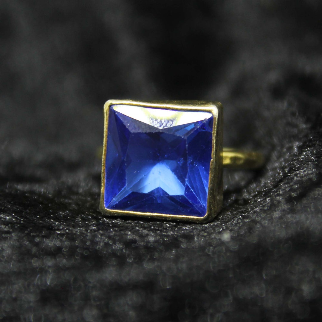 Roman Art Handmade Blue Glass Stone Ring, 925K Solid Sterling Silver