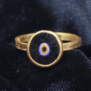 Gold Evil Eye Ring, Chunky Gold Ring, Chevalier ring, Good Luck Ring, Positivity Ring, mothers day gift, Minimalist Ring,Greek Evil Eye Ring