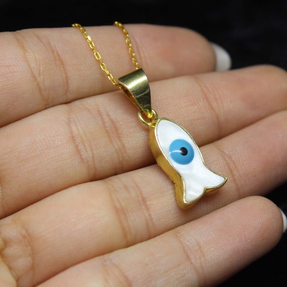 Gold & Blue Evil Eye Fish Necklace | Ebru Jewelry | Wolf & Badger