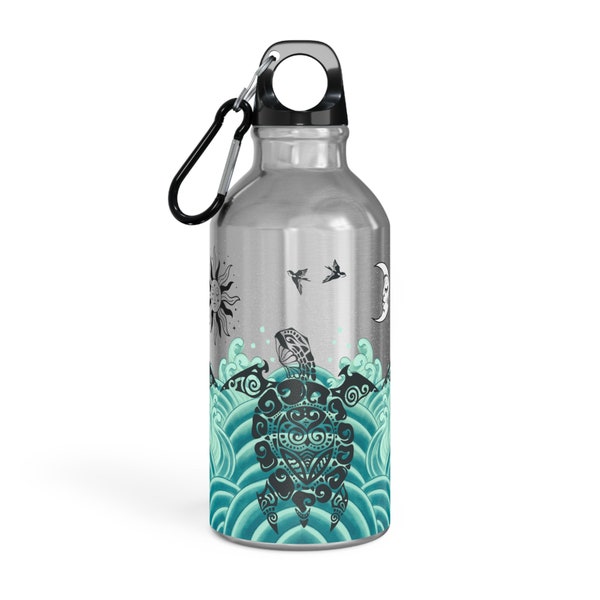 TURTLES Ocean Waves Oregon Sport Metal Water Drink Bottle 400ml CHOOSE Colour! Sun Moon Swallows The Sea Clouds gift for nature lover diver