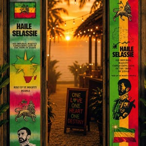Haile Selassie vertical banner wall hanging Rasta Flag Colours Rastafari Reggae Ethiopian Emperor Africa Art lightweight polyester roll down