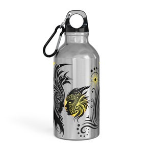Tribal Faces Männlich Weiblich Sonne Mond Oregon Sport Wassertrinkflasche aus Metall 400 ml WÄHLEN Sie die Farbe! Partnergeschenk im japanischen Stil für Mann und Frau