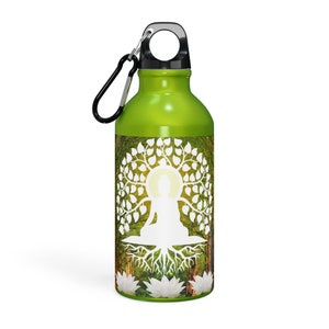 Buda árvore da vida, energia solar, flores de lótus, árvores, floresta, estrelas, oregon, esporte, garrafa de água de metal, 400ml, yoga, meditação, presente budista