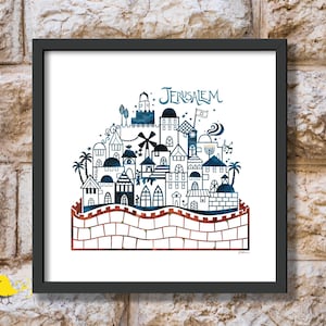 Jerusalem art | Papercut print Judaica | Yerushalayim art | Jerusalem Old City print | Art made in Israel | Israeli artists | Jerusalem