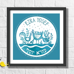 Jewish blessing for boys | Kohen | Customized Hebrew English name print  | Jewish baby boy gift | Children room decor | Judaica for kids