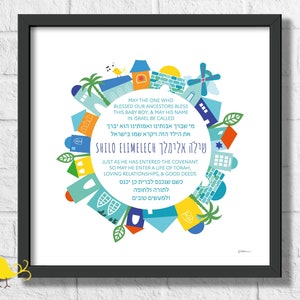 Namenssegen | Jüdisches Ritual | kleiner Junge | bunte Judena | Geburtsgeschenk | religiöse Kunst | personalisierbar | Segen | Zeremonie | Englisch Hebräisch