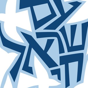 The image is a collage of abstract geometric shapes and patterns in shades of blue and white, creating a visually striking and minimalist design.