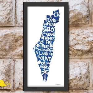 Israel Landkarte | Kunst | Land der Milch und des Honigs | Religiöses Geschenk | Jüdische Wandkunst | Einweihungsgeschenk | Papierdruck