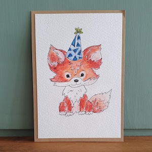Handgemalte Aquarell Klappkarte/ Postkarte - Happy Birthday Geburtstag Fuchs Waldtiere